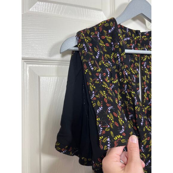 Free People Meet Virginia Black Printed Romper Shorts with Split Sleeve Size 4 - Picture 4 of 12